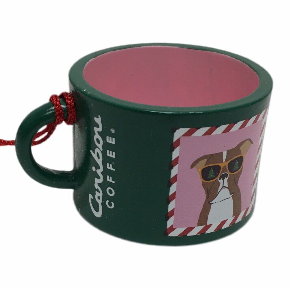 Caribou Coffee Ornament - Dogs with Sunglasses Cup Mug - 2021, NWT, 1.25” High